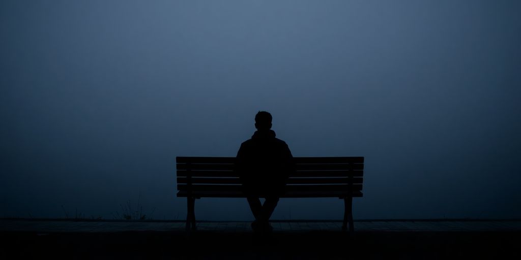 Mulher sentada sozinha, olhando para o horizonte.